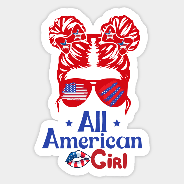 All American Girls Messy Bun Usa Flag Sticker by Weekendfun22